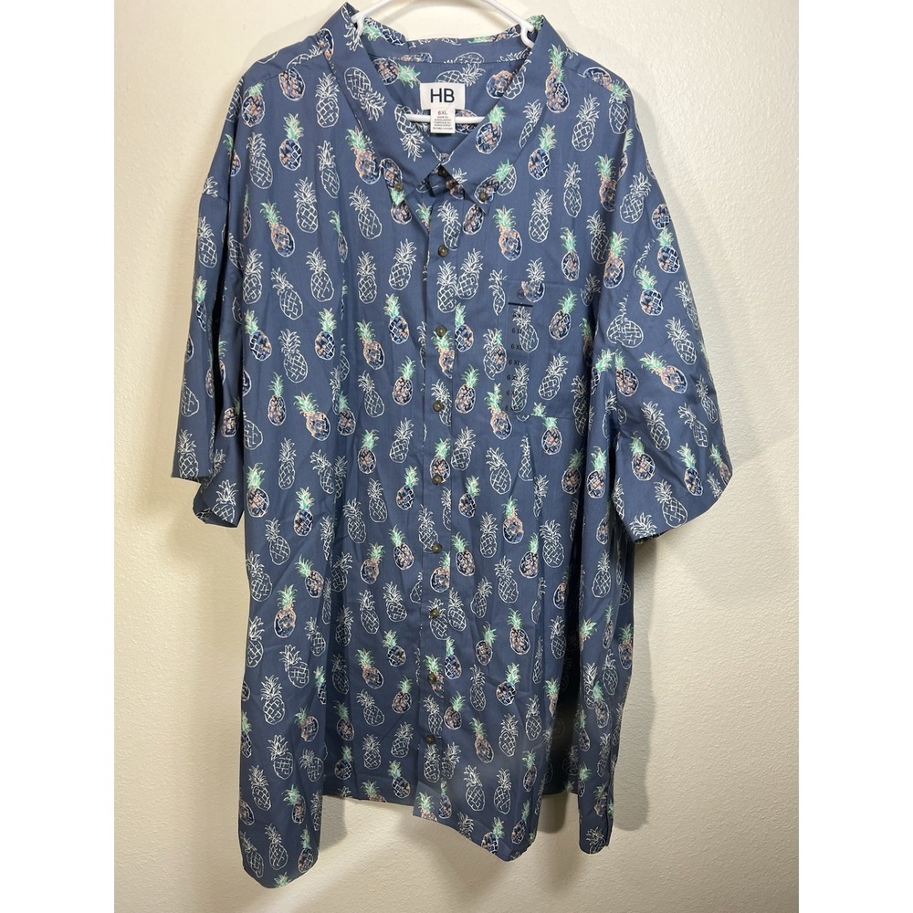 HB Men's 6XL Big & Tall Hawaiian Pineapple Button-Up Shirt Pockets Beach Tourist